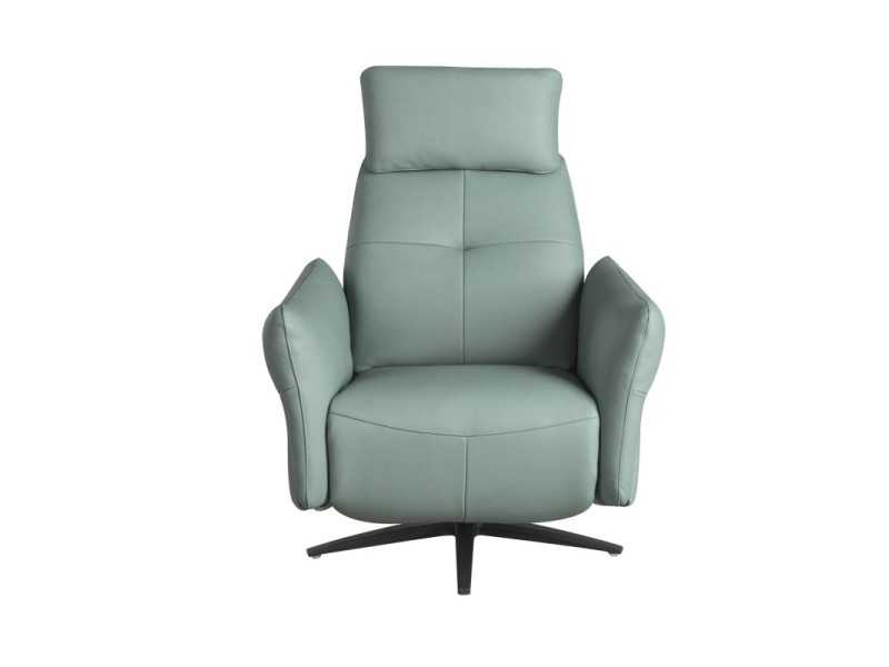 Modern design swivel relax armchair upholstered in genuine leather - MORGAN