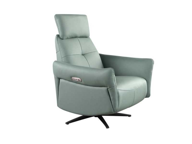 Modern design swivel relax armchair upholstered in genuine leather - MORGAN