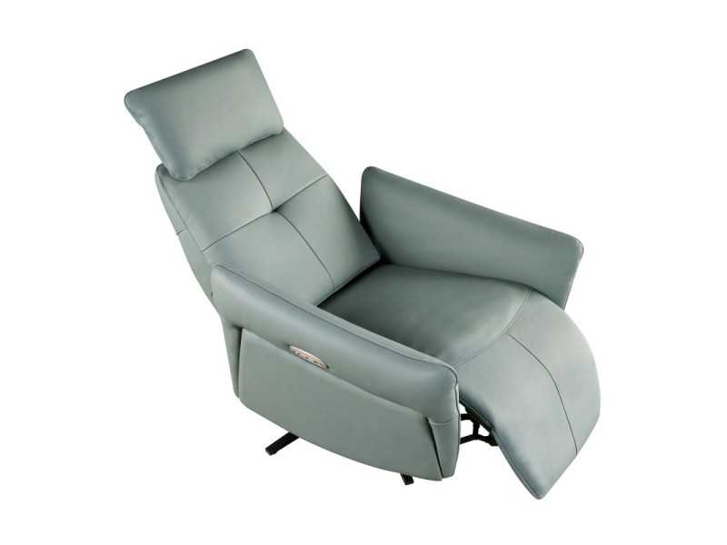 Modern design swivel relax armchair upholstered in genuine leather - MORGAN