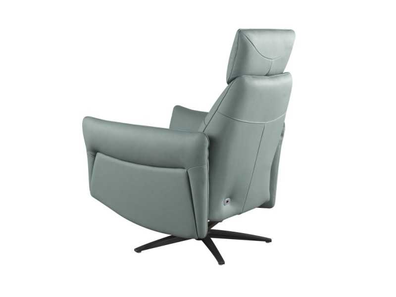 Modern design swivel relax armchair upholstered in genuine leather - MORGAN