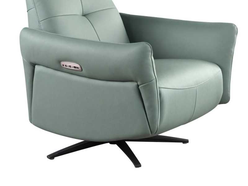 Modern design swivel relax armchair upholstered in genuine leather - MORGAN