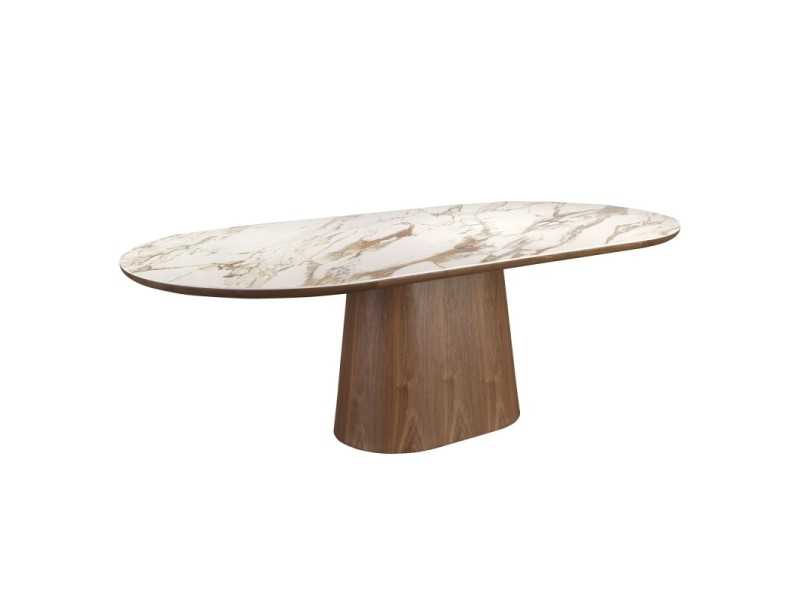 Walnut veneer dining table with oval porcelain marble top - AAL