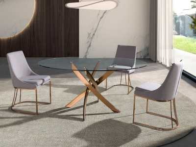 Table à manger ronde avec plateau en verre trempé et base en acier inoxydable - ABALONE Table à manger ronde avec plateau en verre trempé et base en acier inoxydable - ABALONE