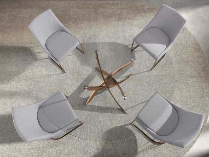 Table à manger ronde avec plateau en verre trempé et base en acier inoxydable - ABALONE