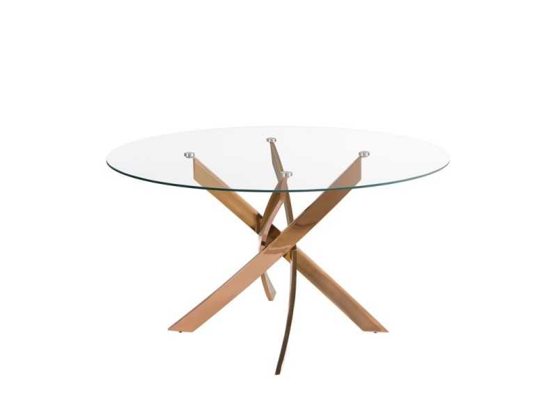 Table à manger ronde avec plateau en verre trempé et base en acier inoxydable - ABALONE