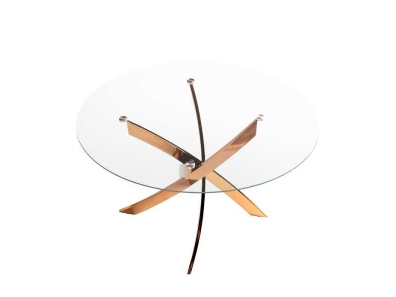 Table à manger ronde avec plateau en verre trempé et base en acier inoxydable - ABALONE