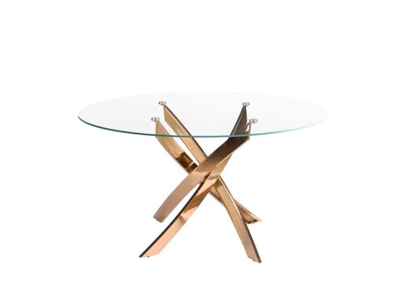 Table à manger ronde avec plateau en verre trempé et base en acier inoxydable - ABALONE