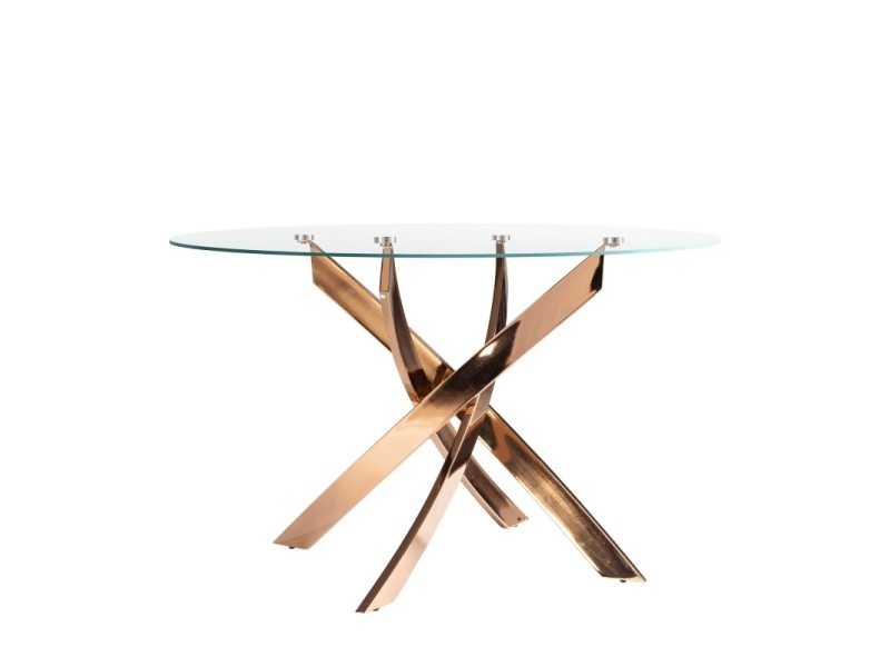 Mesa de comedor redonda con tapa de cristal templado y base de acero inoxidable - ABALONE