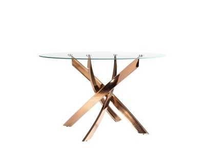 Round dining table with tempered glass top and stainless steel base - ABALONE Round dining table with tempered glass top and stainless steel base - ABALONE