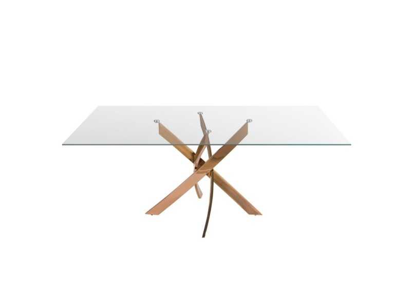 Table à manger rectangulaire avec plateau en verre trempé et base en acier inoxydable - ABALONE R
