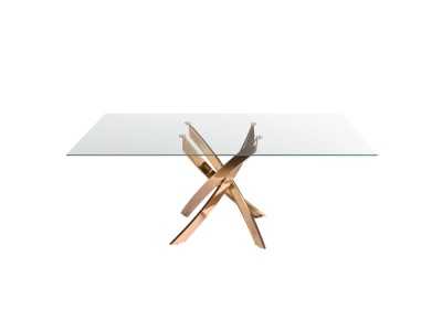 Table à manger rectangulaire avec plateau en verre trempé et base en acier inoxydable - ABALONE R Table à manger rectangulaire avec plateau en verre trempé et base en acier inoxydable - ABALONE R