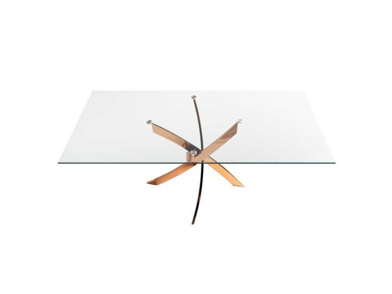 Table à manger rectangulaire avec plateau en verre trempé et base en acier inoxydable - ABALONE R