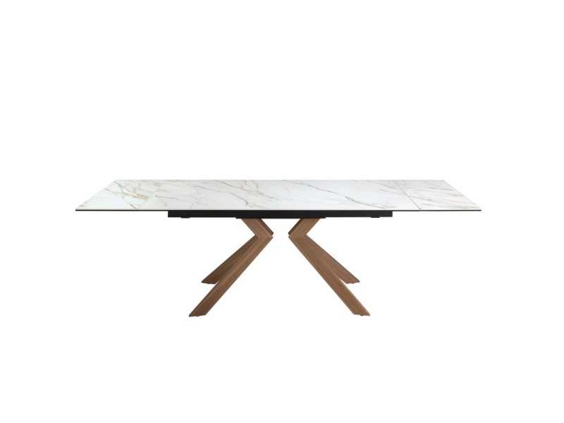 Table à manger extensible avec plateau en marbre porcelaine et pieds en acier inoxydable - SYMI