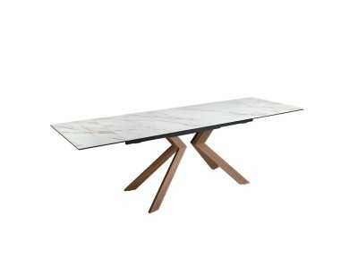 Extendable dining table with porcelain marble top and stainless steel legs - SYMI