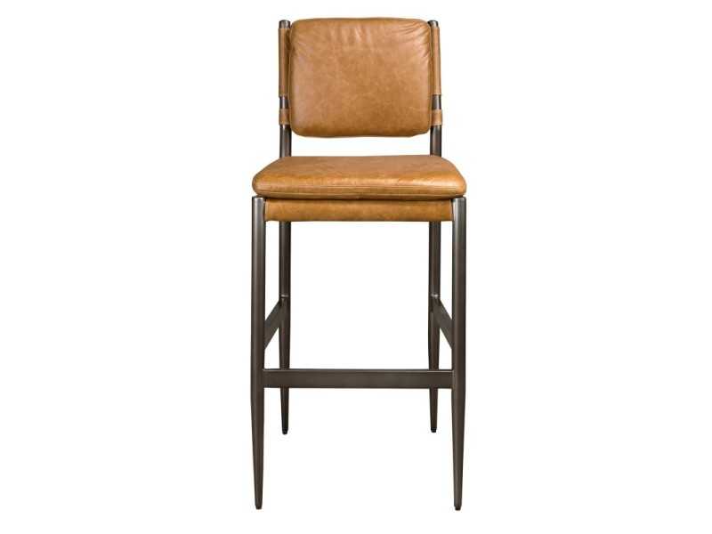 Stool upholstered in genuine leather with darkened stainless steel frame - AZZARO