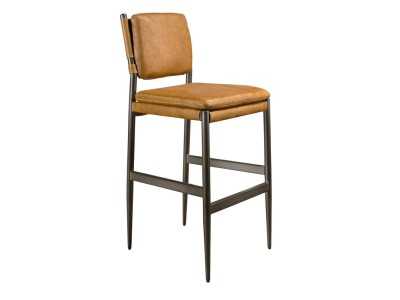 Stool upholstered in genuine leather with darkened stainless steel frame - AZZARO Stool upholstered in genuine leather with darkened stainless steel frame - AZZARO