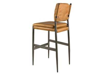 Stool upholstered in genuine leather with darkened stainless steel frame - AZZARO Stool upholstered in genuine leather with darkened stainless steel frame - AZZARO
