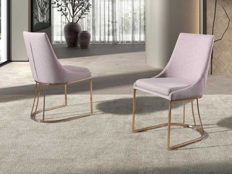 Upholstered chair with rose gold stainless steel base - ARAN