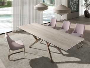 Silla tapizada con base de acero inoxidable oro rosa - ARAN 2