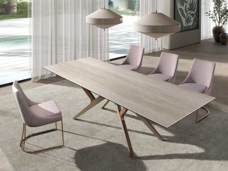 Silla tapizada con base de acero inoxidable oro rosa - ARAN