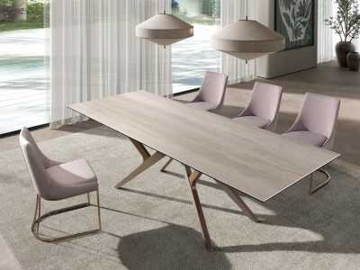 Upholstered chair with rose gold stainless steel base - ARAN Upholstered chair with rose gold stainless steel base - ARAN