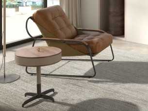 Table d'angle ronde en bois avec revêtement en cuir et pieds en acier inoxydable - ABEL 2