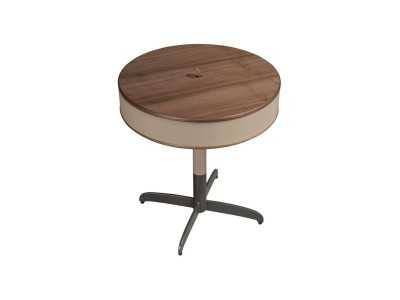 Table d'angle ronde en bois avec revêtement en cuir et pieds en acier inoxydable - ABEL Table d'angle ronde en bois avec revêtement en cuir et pieds en acier inoxydable - ABEL