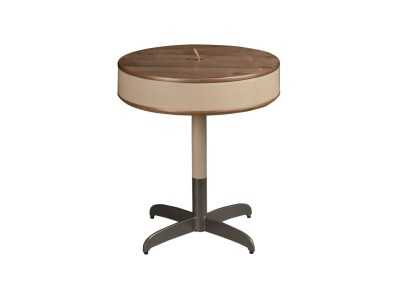 Round wooden corner table with leather upholstery and stainless steel legs - ABEL Round wooden corner table with leather upholstery and stainless steel legs - ABEL
