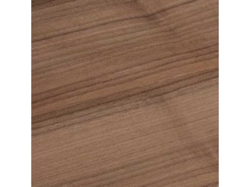 Round wooden corner table with leather upholstery and stainless steel legs - ABEL