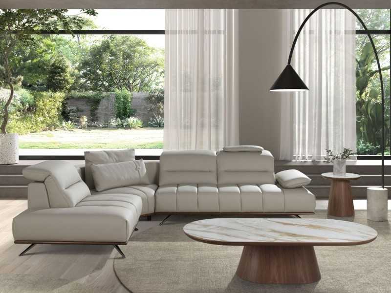 Round wooden corner table with porcelain marble top - AAL