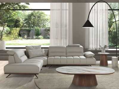 Mesa de rincón redonda de madera con tapa de mármol porcelánico - AAL Mesa de rincón redonda de madera con tapa de mármol porcelánico - AAL