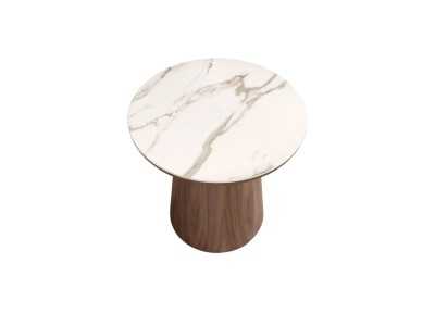 Mesa de rincón redonda de madera con tapa de mármol porcelánico - AAL Mesa de rincón redonda de madera con tapa de mármol porcelánico - AAL