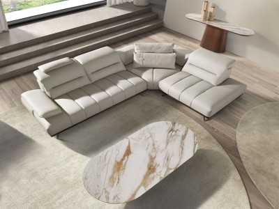 Table basse en placage de noyer avec plateau ovale en marbre porcelaine - AAL Table basse en placage de noyer avec plateau ovale en marbre porcelaine - AAL