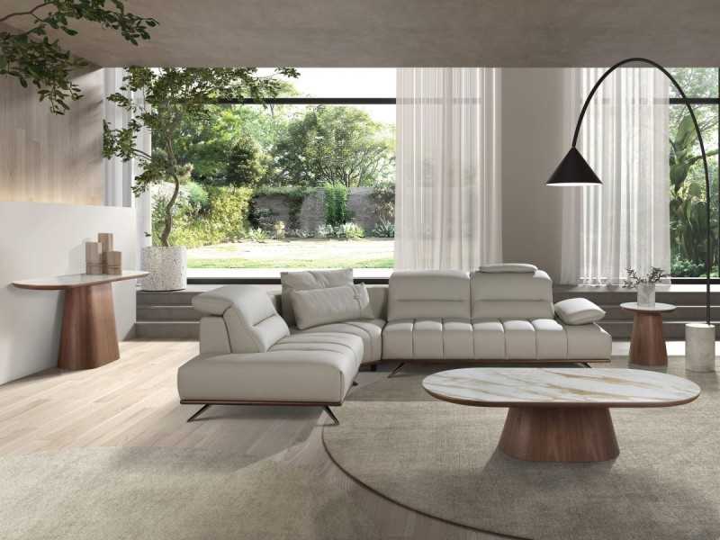 Walnut veneer coffee table with oval porcelain marble top - AAL