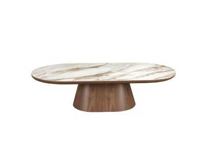 Table basse en placage de noyer avec plateau ovale en marbre porcelaine - AAL Table basse en placage de noyer avec plateau ovale en marbre porcelaine - AAL