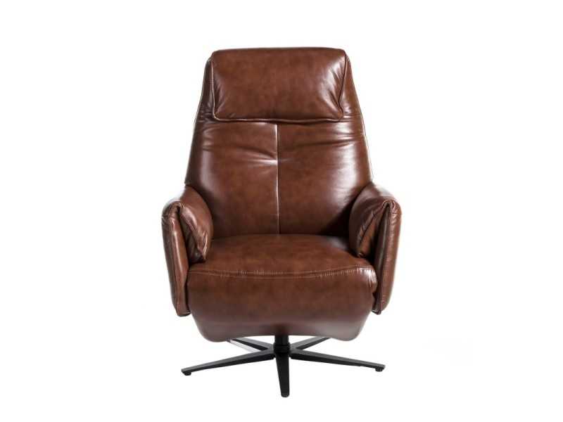 Sillón giratorio con doble mecanismo relax tapizado en piel genuina - PIETRO