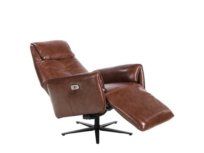 Sillón giratorio con doble mecanismo relax tapizado en piel genuina - PIETRO