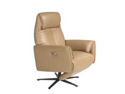 Swivel armchair with double relaxation mechanism upholstered in genuine leather - PIETRO ARENA