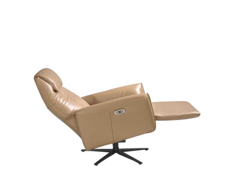 Swivel armchair with double relaxation mechanism upholstered in genuine leather - PIETRO ARENA