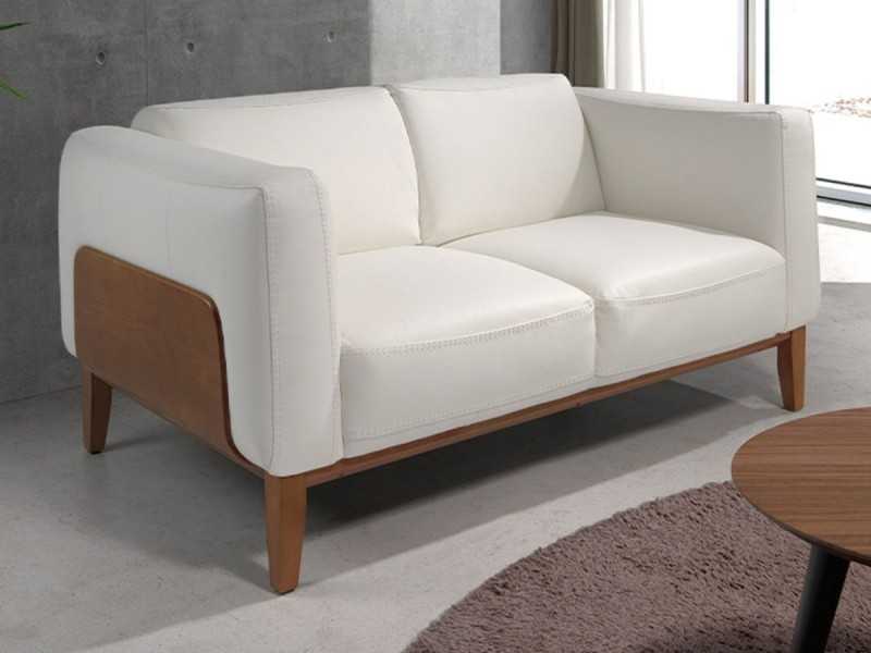 Canapé design tapissé en cuir véritable avec piètement en bois - VERDI BIANCO 2