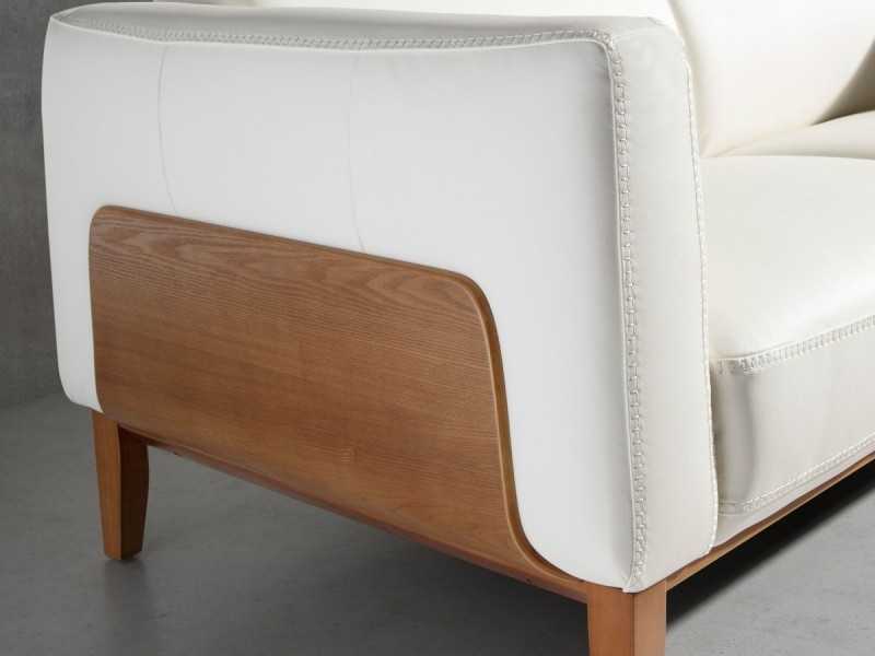 Canapé design tapissé en cuir véritable avec piètement en bois - VERDI BIANCO 2