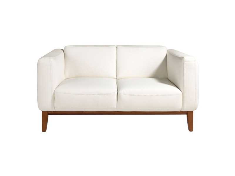 Canapé design tapissé en cuir véritable avec piètement en bois - VERDI BIANCO 2