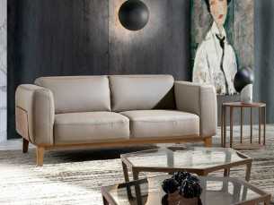 Canapé design tapissé en cuir véritable avec piètement en bois - VERDI VISÓN 2