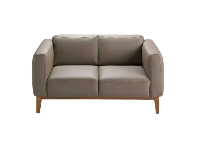 Canapé design tapissé en cuir véritable avec piètement en bois - VERDI VISÓN 2