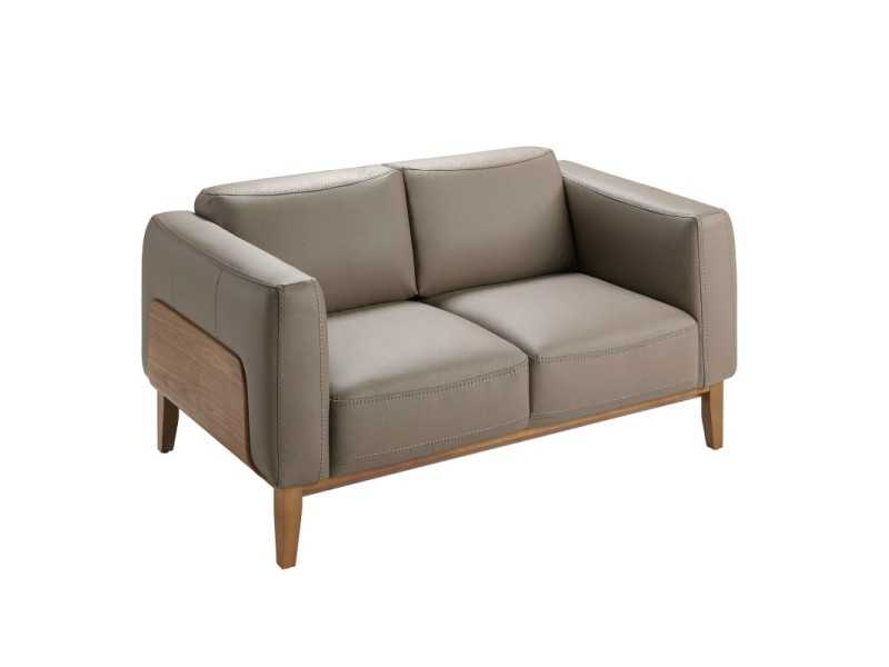 Canapé design tapissé en cuir véritable avec piètement en bois - VERDI VISÓN 2