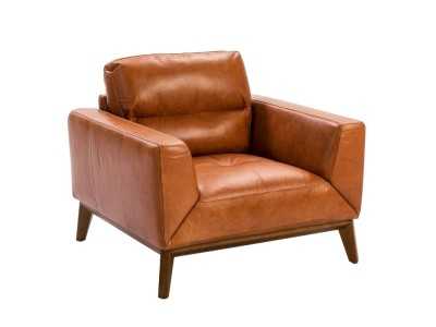Fauteuil design en cuir véritable avec piètement en bois - CLARA Fauteuil design en cuir véritable avec piètement en bois - CLARA