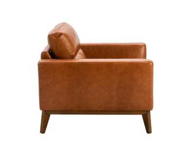 Fauteuil design en cuir véritable avec piètement en bois - CLARA Fauteuil design en cuir véritable avec piètement en bois - CLARA