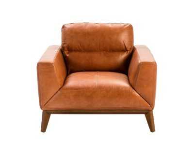 Fauteuil design en cuir véritable avec piètement en bois - CLARA Fauteuil design en cuir véritable avec piètement en bois - CLARA