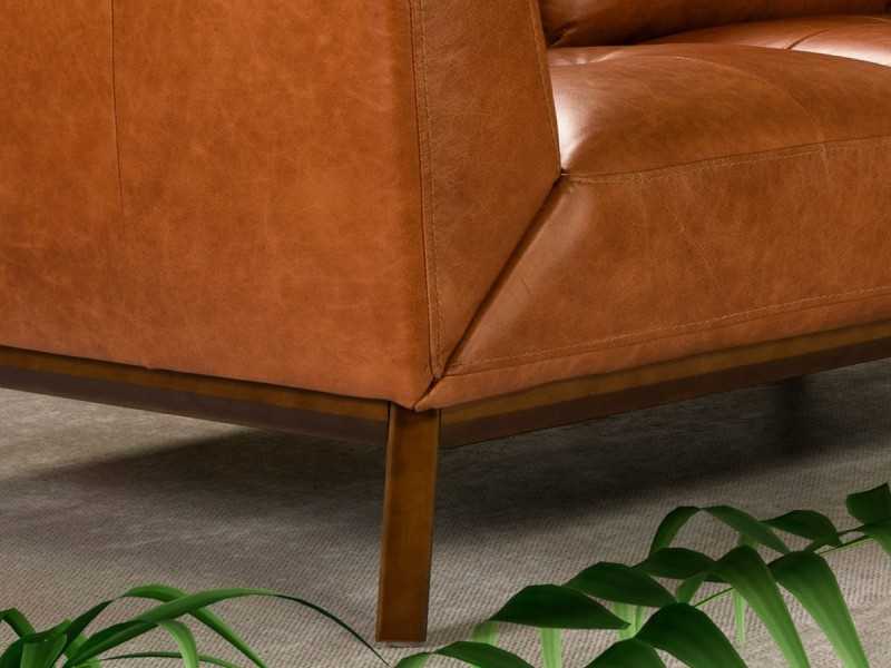 Canapé design en cuir véritable avec piètement en bois - CLARA 2