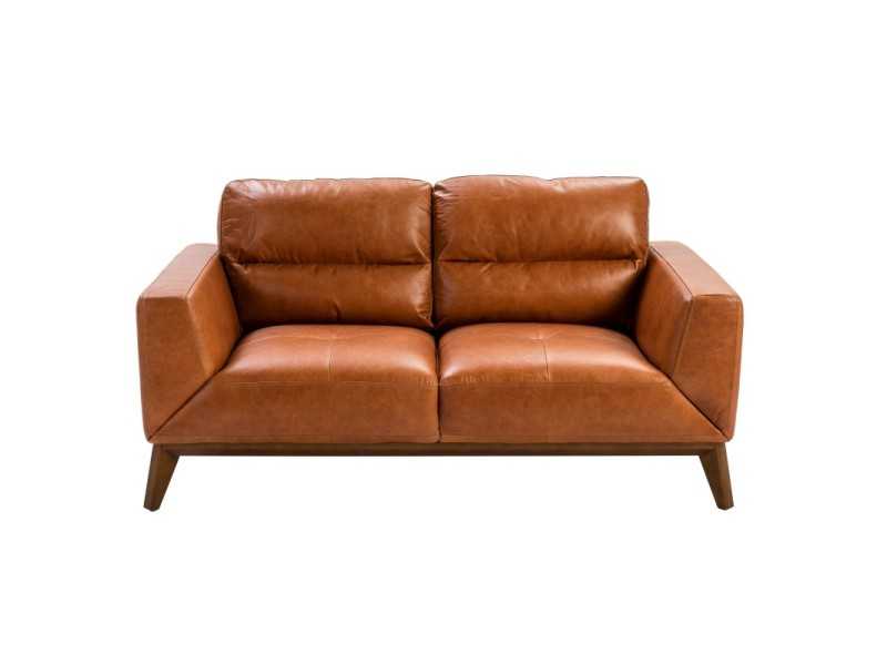 Sofá de diseño tapizado en piel genuina con base de madera - CLARA 2